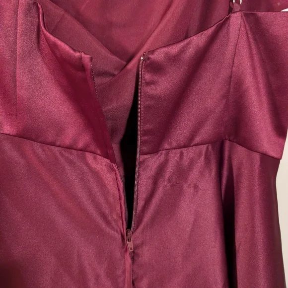David's Bridal Wine One Shoulder Satin Dress Size 14 - Picture 5 of 7